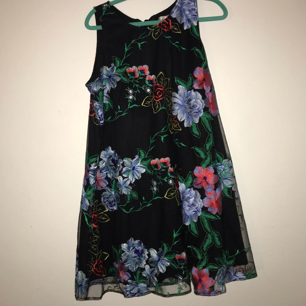 Embroidered black mini dress